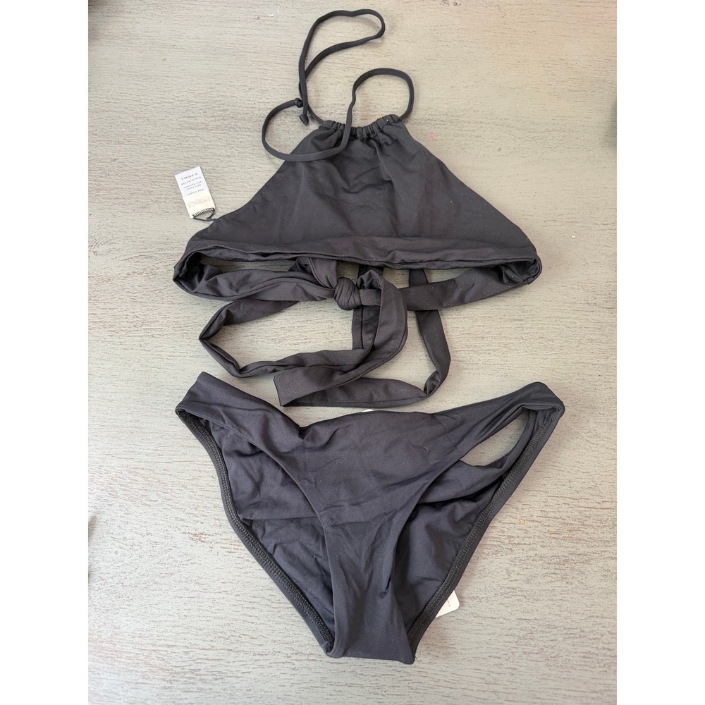 L*Space Black Bikini Set High Neck Wrap Top Sandy Full Bottom XS LSSNF20